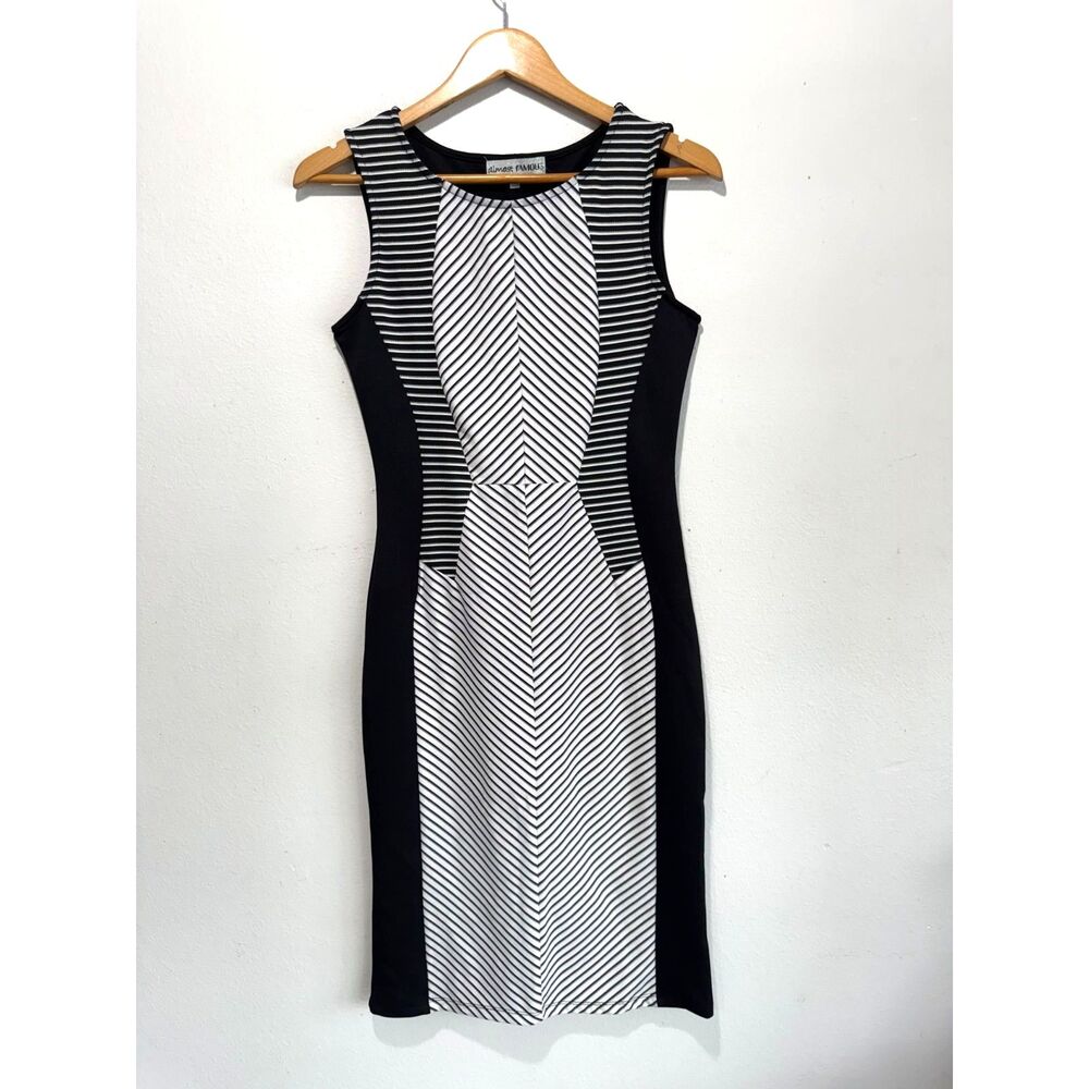 Almost Famous dress black stripes black & white artsy business casual Women S